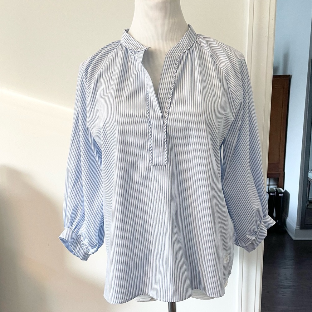 New! MARELLA SPORT COTTON STRIPED BLOUSE BLUE SIZE 2 - Picture 5 of 12